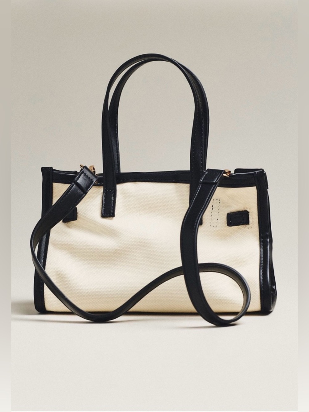 NWT Anthropologie Faux Leather Trim Belted Canvas Mini Tote - Picture 2 of 7